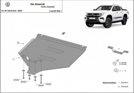 Scut metalic cutie de viteze manuală VW Amarok (2022 - 2026) - Oțel 3mm - Karmaster