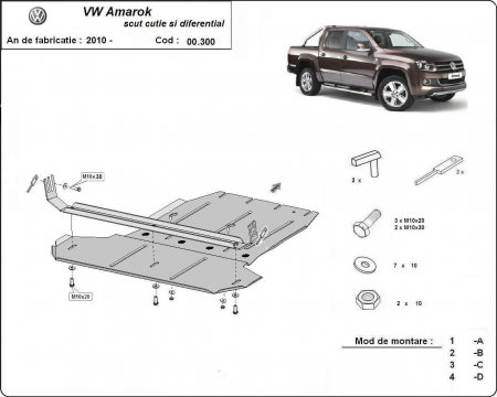 Scut motor Vw - Scut metalic cutie de viteze și reductor VW Amarok (2010 - 2022) - Protecție 2.5mm