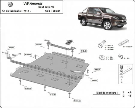 Scut motor Vw - Scut metalic cutie de viteze și diferențial VW Amarok V6 Automat (2016 - 2022) - Oțel 2.5mm - Karmaster