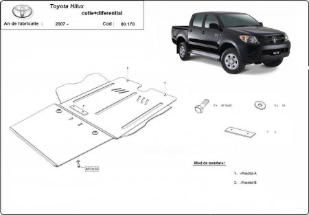 Scut motor Toyota Hilux - Scut Metalic Diferențial și Cutie Viteze Toyota Hilux 2004-2015 Oțel 3mm Karmaster