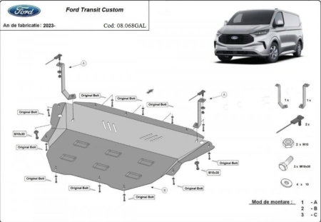 Scut motor Ford Transit Custom - Scut galvanizat motor metalic Ford Transit Custom 2023 - prezent