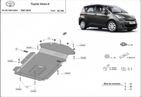 Scut motor Toyota Verso - Scut metalic antifurt catalizator Toyota Verso (2007 - 2018) - Protecție 2mm