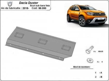Scut motor Dacia Duster - Scut metalic bara fata Dacia Duster dupa 2018