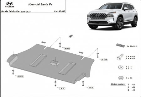 Scuturi metalice - Scut metalic catalizator oțel 2mm Hyundai Santa Fe 2018-2023