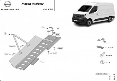Scut motor Nissan Interstar - Scut Metalic Anti-Furt Catalizator și Sistem Stop & Go Nissan Interstar (2024+)
