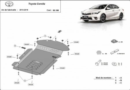 Scuturi metalice - Scut Metalic Antifurt Oțel 2mm Toyota Corolla (2013-2018) - Protecție Catalizator