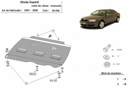 Scut Metalic Oțel Protecție Cutie de Viteze Manuală Skoda Superb (2001-2008)