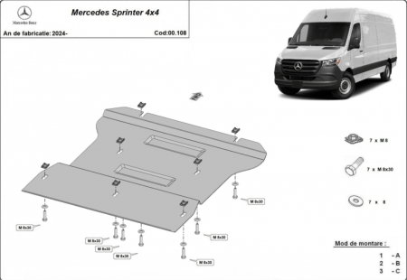Scut motor Mercedes Sprinter - Scut Metalic Cutie Viteze și Casetă Direcție Mercedes Sprinter 4x4 (2024+)