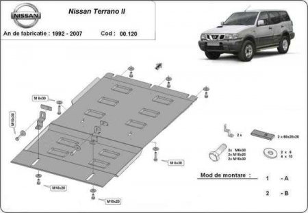 Scut motor Nissan Terrano - Scut metalic cutie de viteze si reductor Nissan Terrano II 1992-2007 Karmaster, otel 3mm, cod 00.120