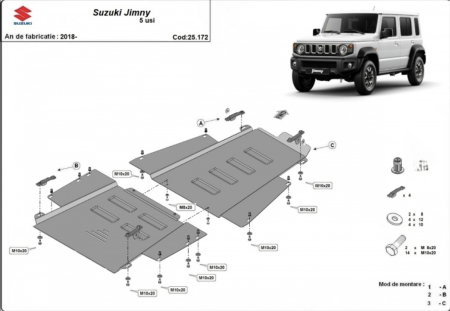 Scut Metalic Cutie de Viteze și Reductor Suzuki Jimny 5 Uși (2018-2026) – Oțel 2.5mm – Karmaster.ro