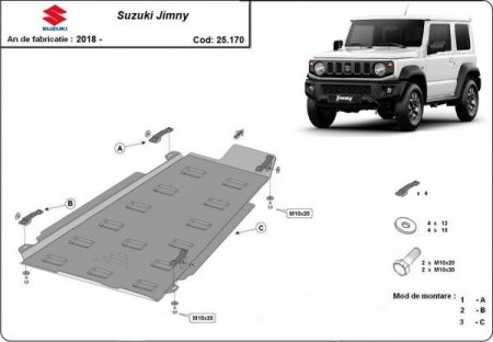 Scut Metalic Cutie de Viteze și Reductor Suzuki Jimny 3 Uși (2018-2026) – Oțel 3mm, 21kg – Karmaster.ro