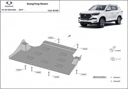 Scuturi metalice - Scut cutie de viteze metalic oțel SsangYong Rexton 2017 - prezent protecție cutie de viteze Karmaster