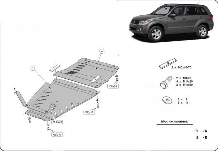 Scut Metalic Cutie de Viteze și Reductor Oțel 3mm Suzuki Grand Vitara (2005 - 2019) – Protecție Transmisie Cod 00.159 [0]