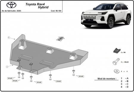 Scuturi metalice - Scut metalic diferential spate Toyota RAV 4 Hybrid 2026+