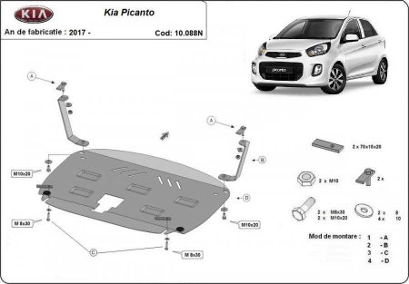 Scut motor Kia Picanto - Scut metalic motor Kia Picanto 2017 - prezent