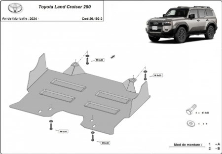 Scut Metalic Motor și Grup Față Oțel 3mm Toyota Land Cruiser J250 2024-2026 - Protecție Off-Road