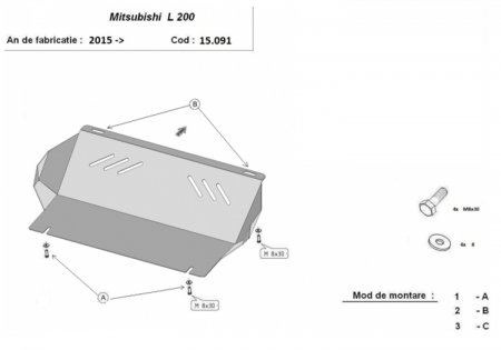 Scut metalic grosime 2,5mm pentru radiator Mitsubishi L200 2015-prezent