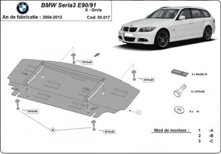 Scut motor Bmw seria 3 - Scut metalic radiator si sub bara BMW Seria 3 E90 fabricat intre 2005 -2011