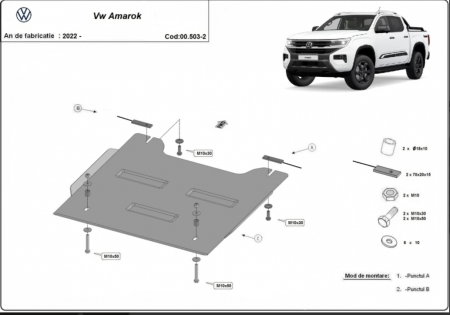 Scut metalic reductor VW Amarok (2022 - 2026) - Oțel 3mm - Karmaster