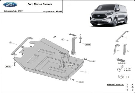 Scut motor Ford Transit Custom - Scut metalic rezervor Ad Blue Ford Transit Custom 2023 - prezent