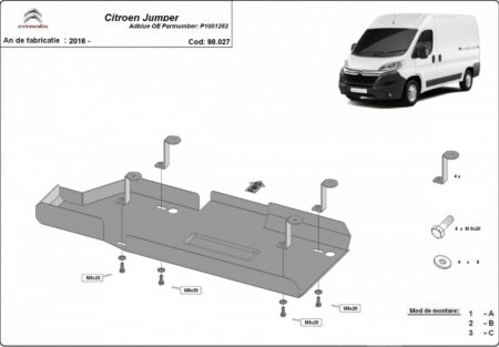 Scuturi metalice - Scut metalic rezervor AdBlue oțel 2mm Citroen Jumper 2016+ Model 2