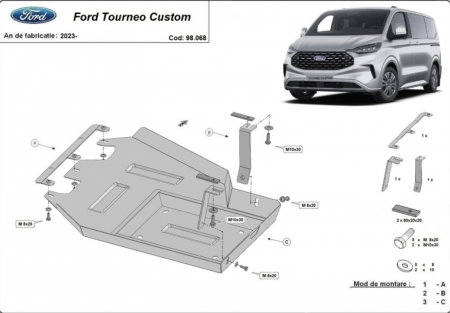 Scut motor Ford Tourneo Custom - Scut metalic oțel 2mm rezervor AdBlue Ford Tourneo Custom diesel după 2023