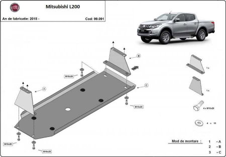 Scut metalic grosime 2mm pentru rezervor Mitsubishi L200 2015-prezent
