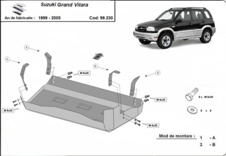 Scut Metalic Rezervor Oțel 2mm Suzuki Grand Vitara (1999 - 2005) – Protecție Rezervor Combustibil Cod 99.230