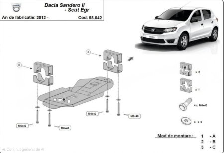 Scut motor Dacia Sandero - Scut metalic Sistem Stop&GO, clapeta EGR Dacia Sandero fabricat 2012 - 2020