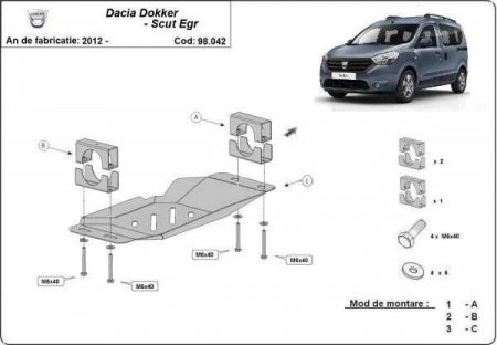 Scut motor Dacia Dokker - Scut metalic sistem STOP&GO, EGR Dacia Dokker dupa 2012