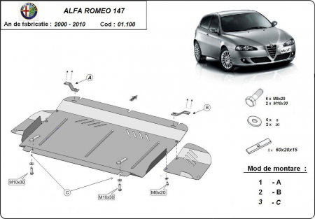 Scut motor metalic Alfa Romeo 147