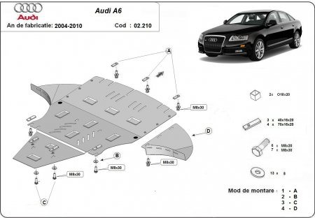 Scut motor Audi A6 - Scut motor metalic Audi A6 dupa 2004 cu laterale
