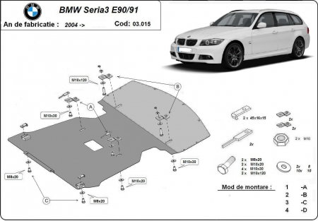 Scuturi metalice - Scut motor metalic Bmw Seria 3 E90, E91 fabr. 2005 - 2011