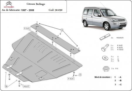 Scut motor Citroen Berlingo - Scut motor metalic Citroen Berlingo 1997 - 2008