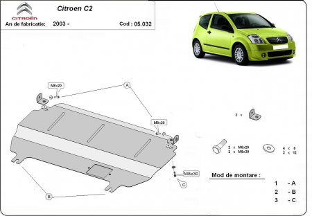 Scut motor Citroen C2 - Scut motor metalic Citroen C 2 dupa 2003