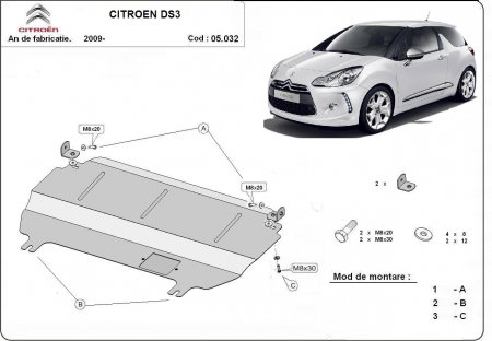 Scut motor Citroen DS3 - Scut motor metalic Citroen DS3 dupa 2009