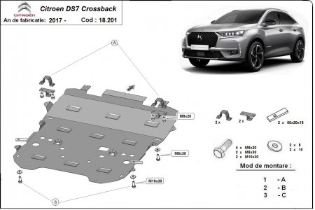 Scuturi metalice - Scut motor metalic Citroen DS7 Crossback dupa 2017