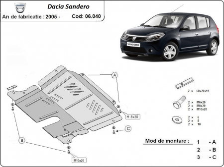 Scuturi metalice - Scut motor metalic Dacia Sandero 2008-2012