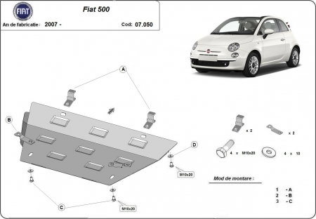 Scut motor metalic Fiat 500 dupa 2007
