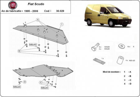 Scut motor Fiat Scudo - Scut motor metalic Fiat Scudo 1995 - 2006