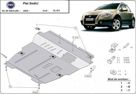 Scut motor Fiat Sedici - Scut motor metalic Fiat Sedici dupa 2005
