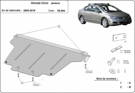 Scut motor Honda - Scut motor metalic Honda Civic (sedan), 1.8, 1.3 Hybrid, fabricat dupa 2005