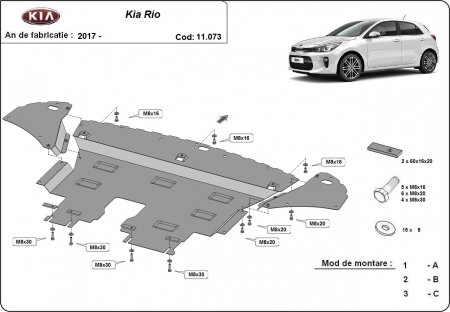 Scut motor Kia Rio - Scut motor metalic Kia Rio 4 dupa 2017