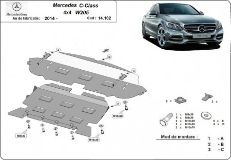 Scut motor Mercedes C-Class - Scut motor metalic Mercedes C-Class W205 4x4 dupa 2014