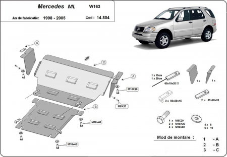 Scut motor Mercedes ML - Scut motor metalic Mercedes ML W163 1998-2005