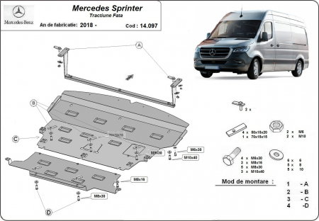 Scut motor Mercedes Sprinter - Scut motor cutie viteze radiator otel 2mm Mercedes Sprinter FWD 2018-2025 Karmaster 14.097