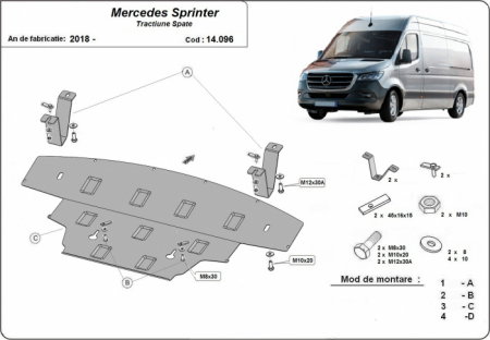 Scut motor Mercedes Sprinter - Scut motor radiator otel 2mm Karmaster compatibil Mercedes Sprinter RWD tractiune spate 2018