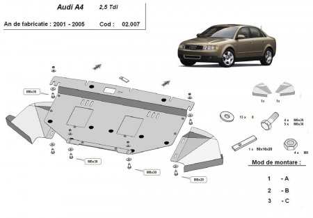 Scut motor Audi A4 - Scut motor metalic Audi A4 B6 2001 - 2005 (motorizari V6)