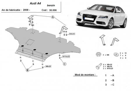 Scut motor Audi A4 - Scut motor metalic Audi A4 B8 benzina 2008 - 2014