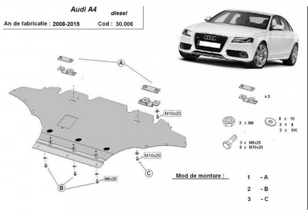 Scut motor Audi A4 - Scut motor metalic Audi A4 B8 diesel 2008 - 2014